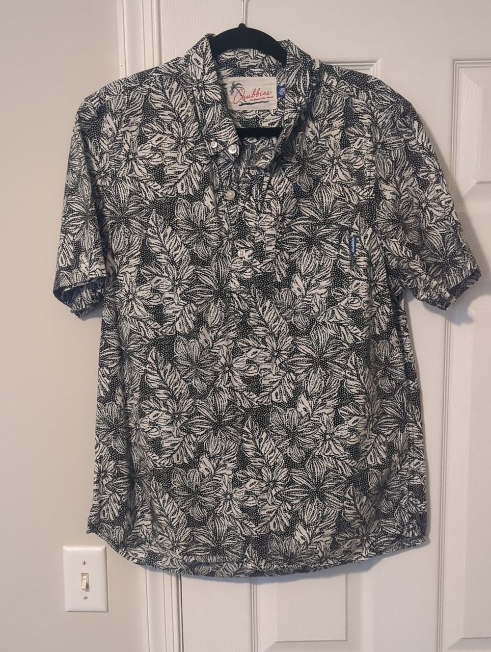 chubbies Black & White Tropical Print Polo Large
